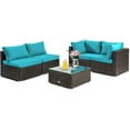 thumbnail image 2 of Patiojoy 5PCS Rattan Patio Furniture Set Cushioned Sofa Chair Coffee Table Set Easy Assemble Turquoise, 2 of 10
