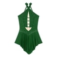 thumbnail image 6 of Doomiva Women's Figure Skating Dress Glittery Rhinestone Halter Strappy Back Ballet Leotard Dress Dark Green L, 6 of 7