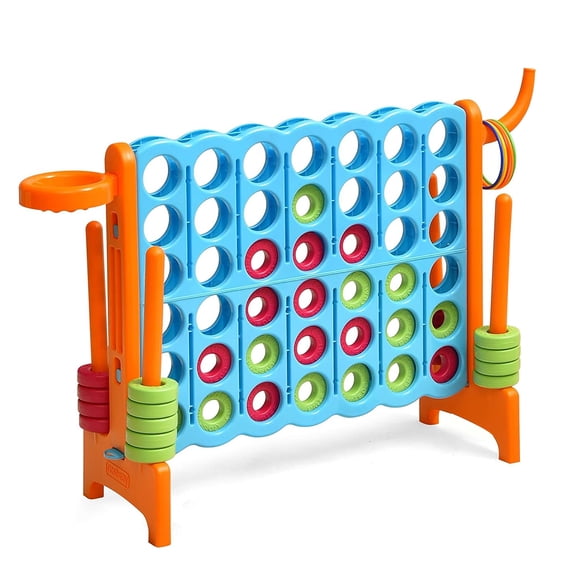4-to-score Giant Game Set, 2.5Ft Indoor Outdoor Game with Ring Game, 42 Jumbo Rings, Basketball Hoop, Quick-Release Slider, Perfect for Kids, Adults, Holiday, Party, Birth, Orange