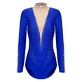 thumbnail image 4 of Jizyo Women Sheer Mesh Long Sleeve Bodysuit Shiny Rhinestone Ballet Dance Gymnastics Leotard Blue XXL, 4 of 7