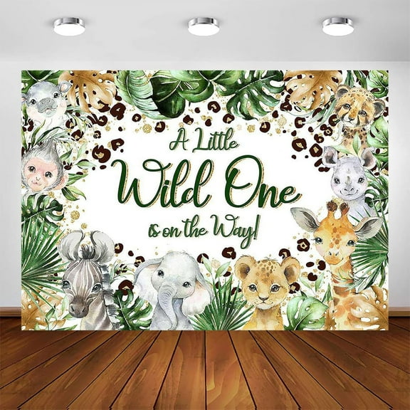 5.9x3.6FT Wild Animals 1st Birthday Backdrop A Little Wild One is On The Way Photography Background for Boys Jungle Safari Lion Baby One Year Baby Shower Party Decorations Banner Photo Booth Props