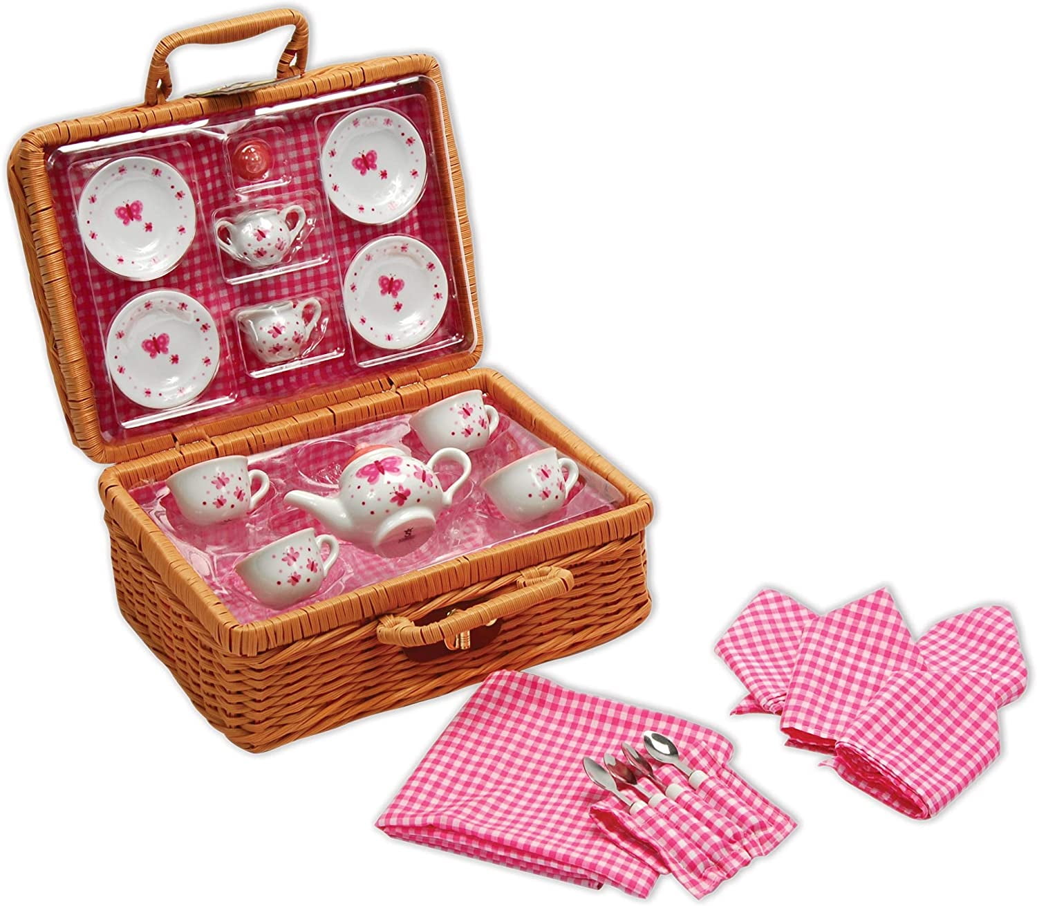 Schylling Butterfly Picnic Basket Tea Set, 23 Pieces, for Children Ages 8+