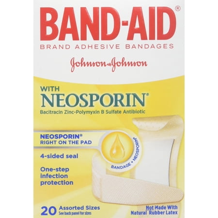 Band-Aid Brand Bandages with Neosporin Antibiotic, Assorted Sizes, 20 ct (Pack of 3)