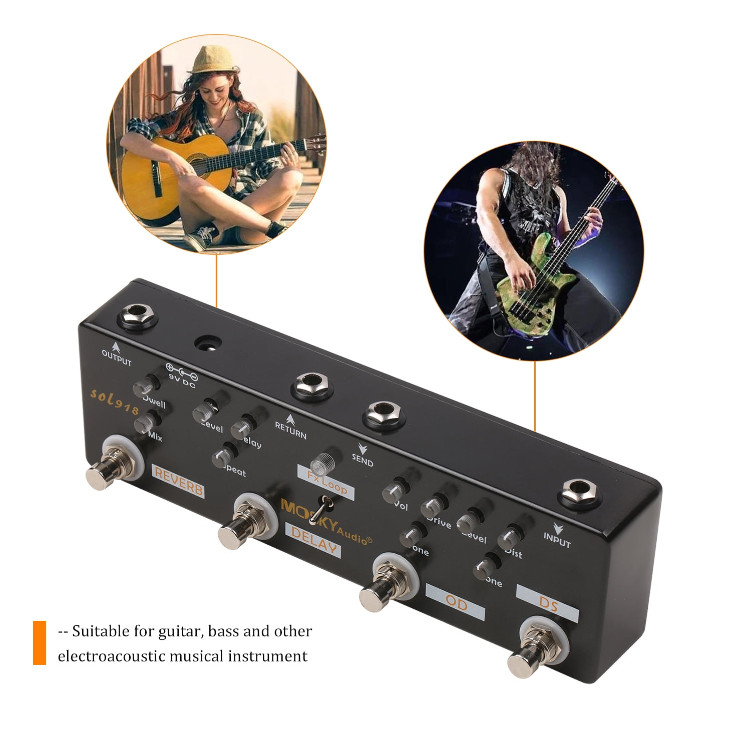 MOSKY Audio Effect maker,Reverb Delay Loop Audio Device Reverb Pedal Combined Loop Bass SOL918 5-in-1 QINQUAN Qudai Loop Over Bass QISUO dsfen