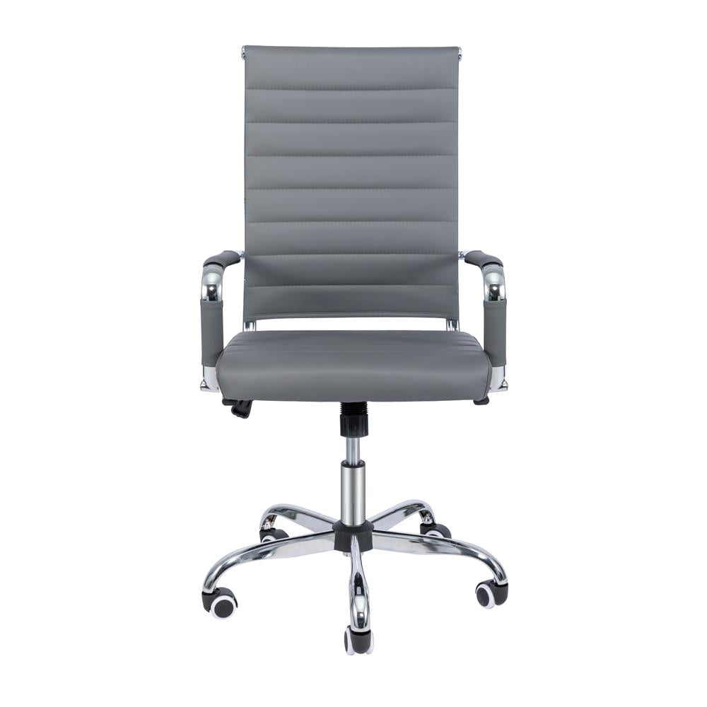 Okeysen Mid-Back Ribbed Home Office Desk Chair Ergonomic Faux Leather Conference Room Swivel Chairs Adult, Gray