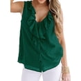 thumbnail image 3 of QAFOPEH Women V Neck Sleeveless Ruffled Stitching Button Dot Crochet Top, 3 of 5