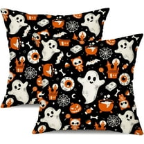 Halloween Pillow Covers 18x18 inch Set of 2 Ghosts Candy Pumkin Decorations Black Halloween Pillows Decorative for Halloween Home Decor for Sofa Chair Couch