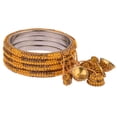 thumbnail image 5 of Efulgenz Yellow Rhinestone Crystal Beaded Bracelet Bangle Set with Hanging Jhumki Tassel Charms Bollywood Style indian Bangles Jewelry for Women (4 Pcs) Size 2.4, 5 of 7
