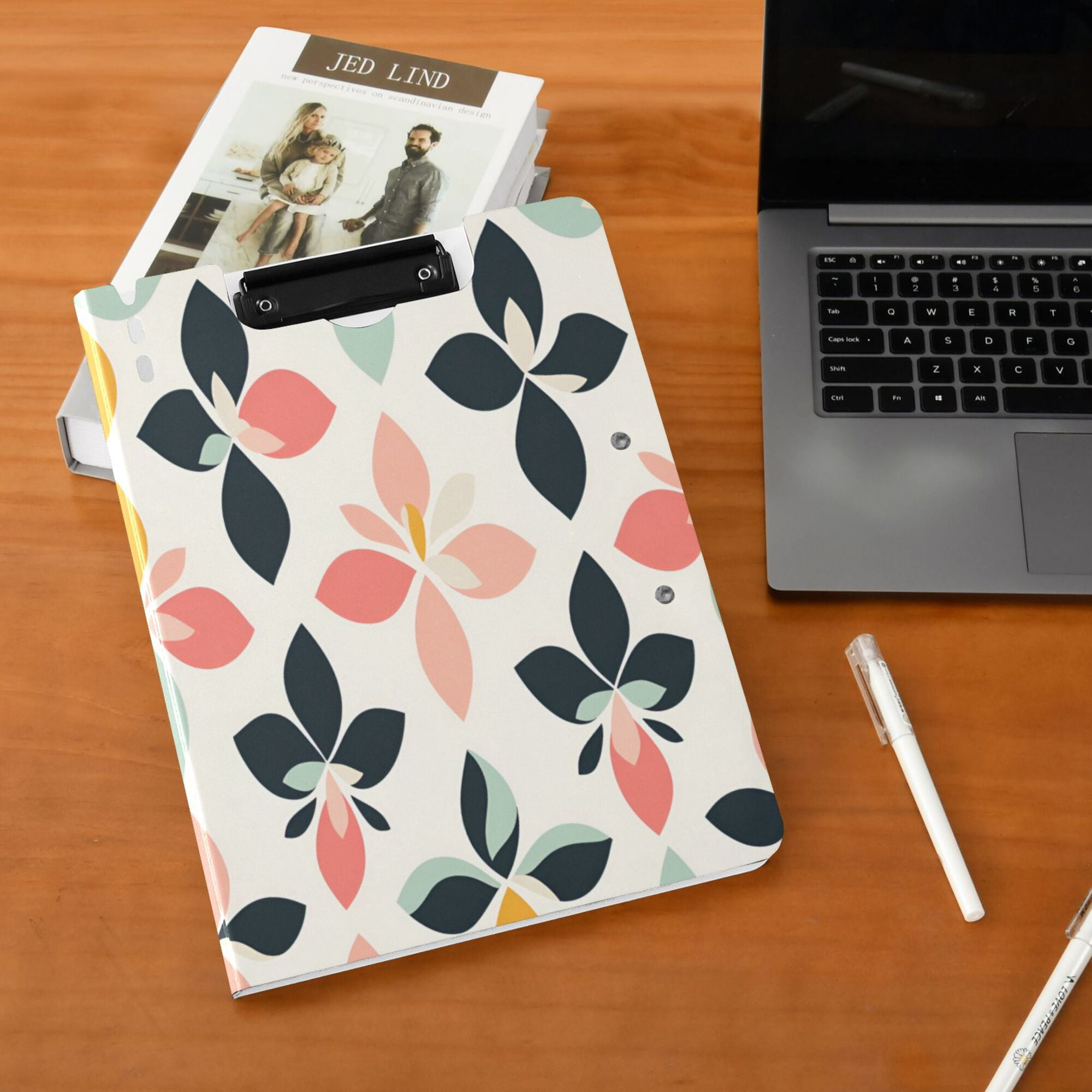 FORMRS A4 Clipboard Folder with Pen Holder Horizontal Foldable School Office Binder, Black Retro Flower