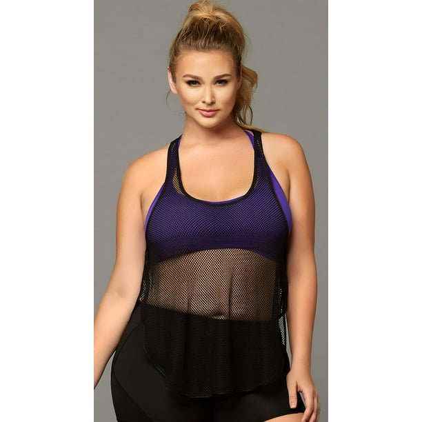 Seven Til Midnight Plus Size Athletic Mesh Tank Top, Plus Size Black