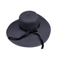 thumbnail image 1 of Foldable Women Summer Wide Brim Floppy Straw Ribbon Bow Sun Hat Beach Bucket Cap, 1 of 10
