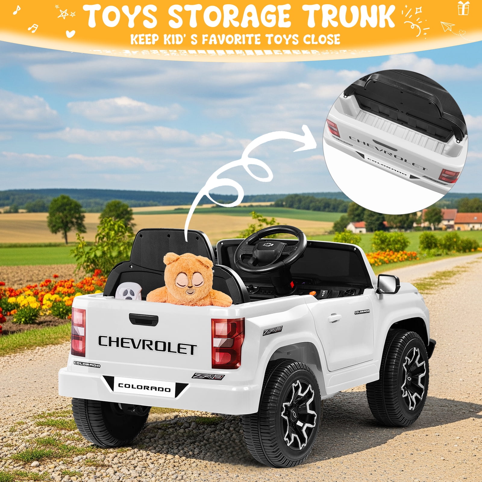UBesGoo 12V Licensed Chevrolet Colorado Kids Ride on Car, Battery Powered Ride on Toys Truck with Remote Control, White