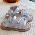 thumbnail image 6 of Ymyiu Toddler Girl Sandals Girl's Bow Flat Slip On Sandals Cute Fashion Trendy Summer Vacation Round Open Toe Summer Slides Sandal Size 7 (Silver,Toddler 7), 6 of 8