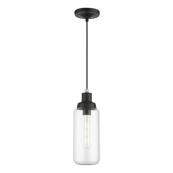 40614-04 Livex Lighting Oakhurst - 1 Light Mini Pendant In Industrial Style-19.5 Inches Tall and 5 Inches Wide-Black/Brushed Nickel Finish
