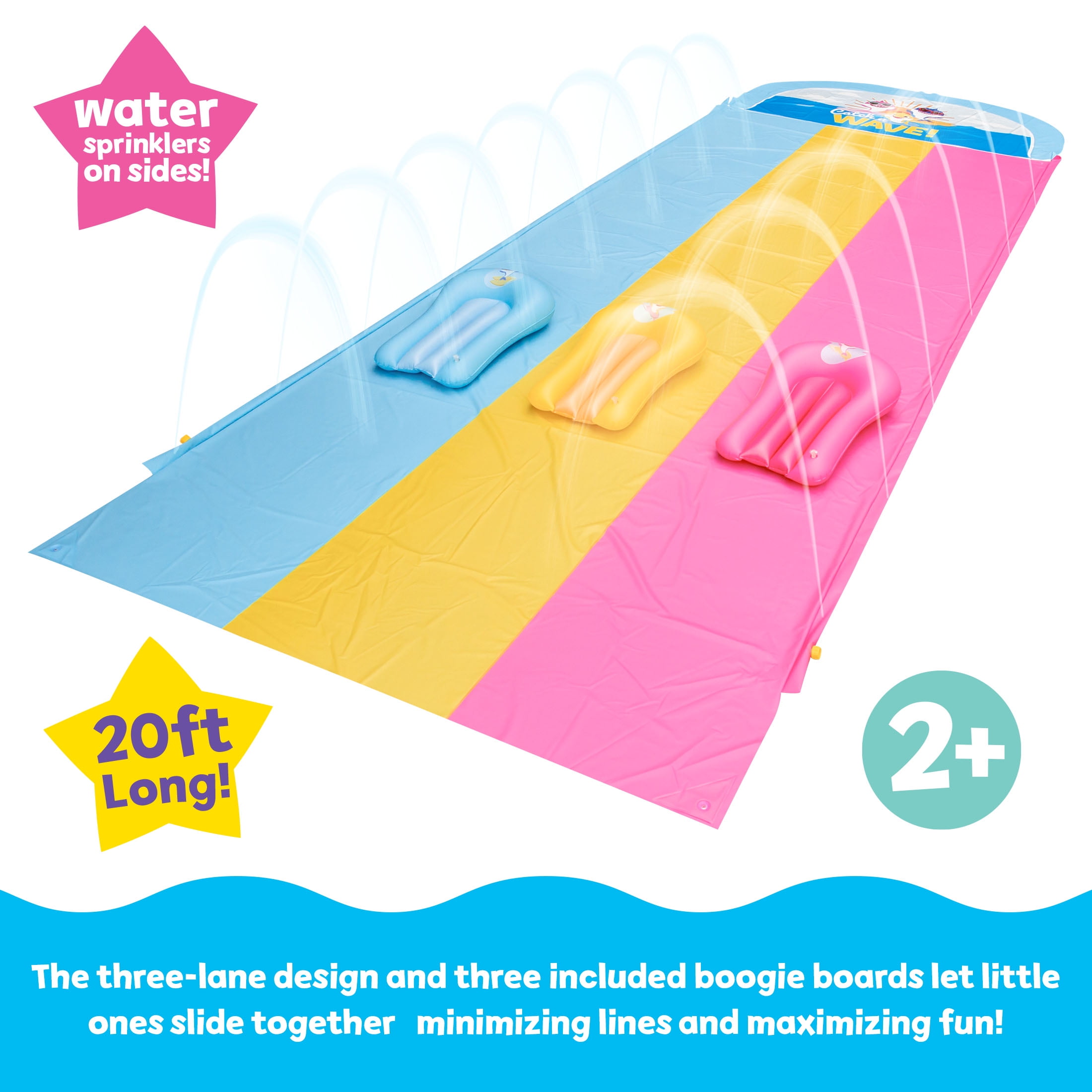 Baby Shark Triple-Lane Water Slide + (3) Inflatable Boogie Boards for Summer Water Play for Toddlers & Children Age 2+