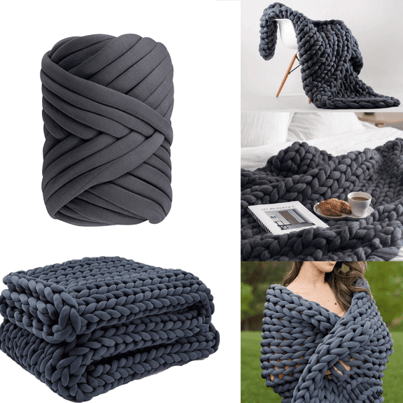 12m Thick Core Yarn Hand Woven Fabric Strip Thread for Crochet Blanket Cushion Super DIY Craft Material(Dark Gray)