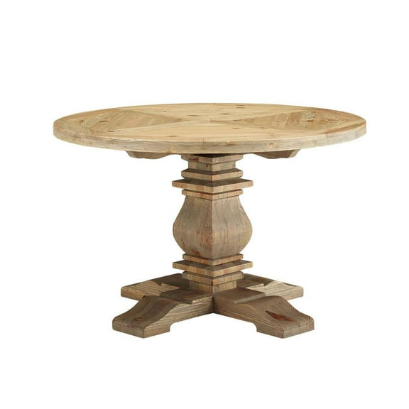 Modway Column 47" Round Pine Wood Dining Table in Brown