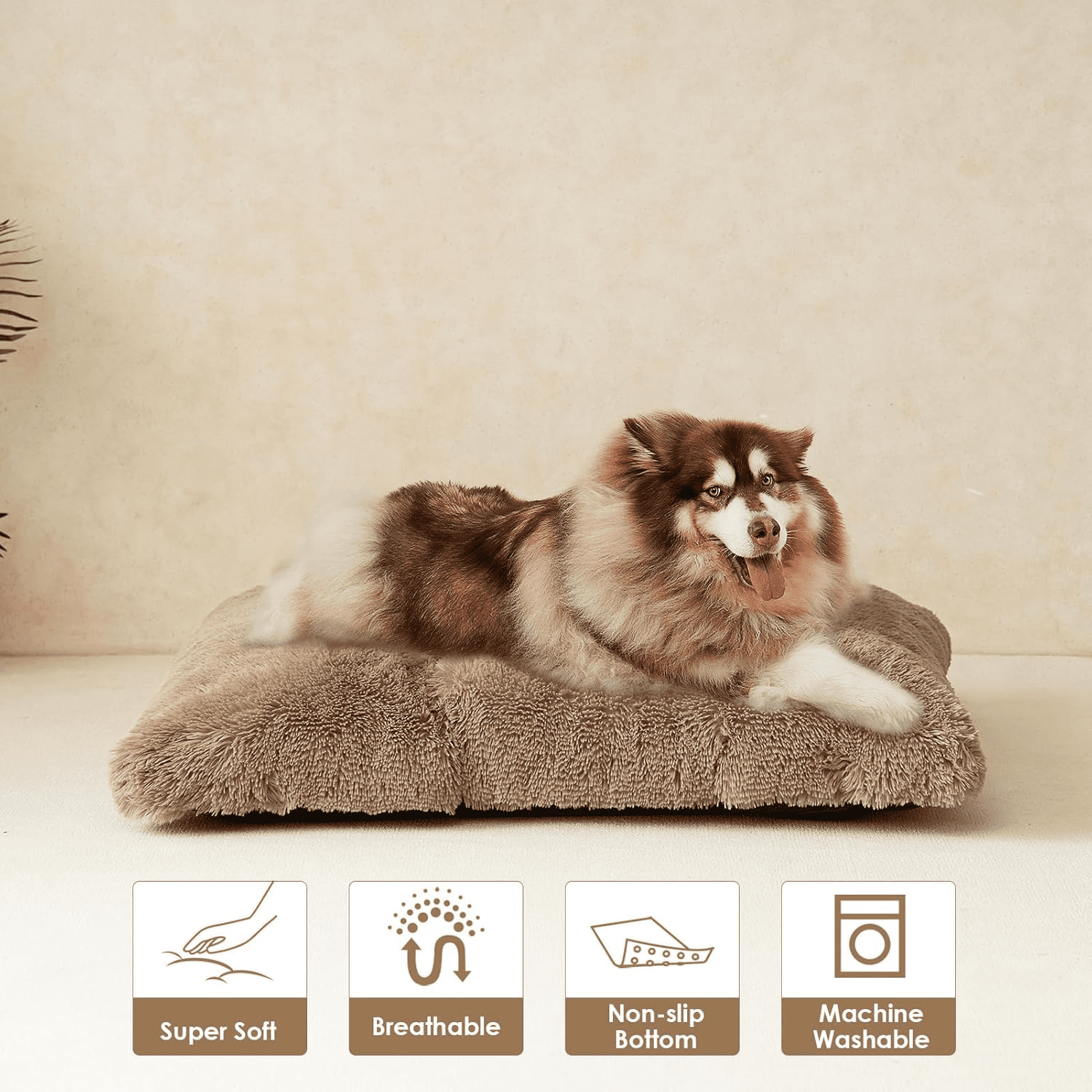 XXL Dog Crate Pad, Plush Faux Fur Bed for Extra Large Dogs, Calming Anti Anxiety XXL Dog Bed, Washable Soft Warm Mat with Non-Slip Bottom, Camel