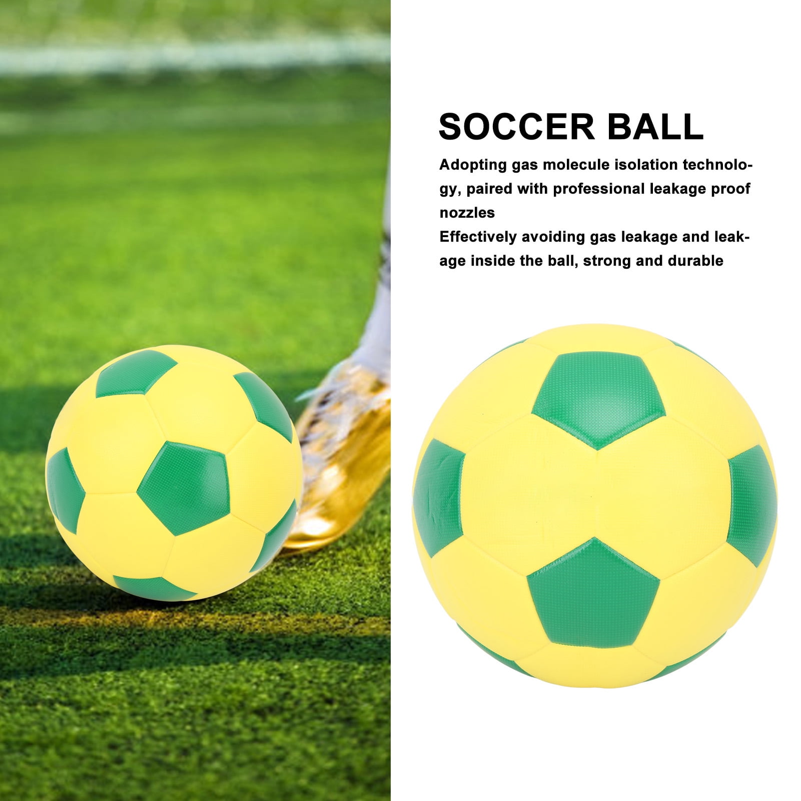 M Buder Size 5 Soccer Ball PU Waterproof Elastic Training Football for Practice Game Kids Adults Yellow Green Official Match Standard 8.3 inches / 21 cm