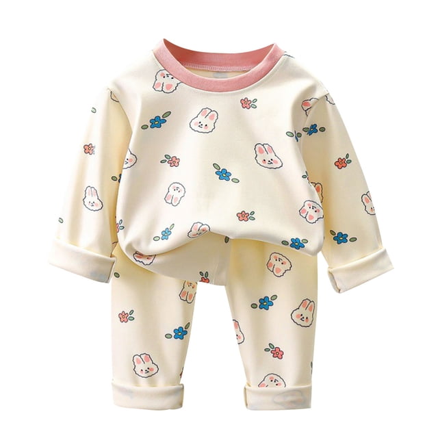 Odeerbi 0-13 Años Pijamas de Algodón Para Niños Y Niñas Con Camisetas de Manga Larga Estampadas Pantalones Pijama de Dos Piezas Acondicionador de Ropa Para Dormir