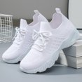 thumbnail image 2 of Platform Sneakers for Women Solid Color Knit Mesh Breathable Slip on Walking Shoes Comfy Stretch Lace up Athletic Shoes White Size 7, 2 of 6
