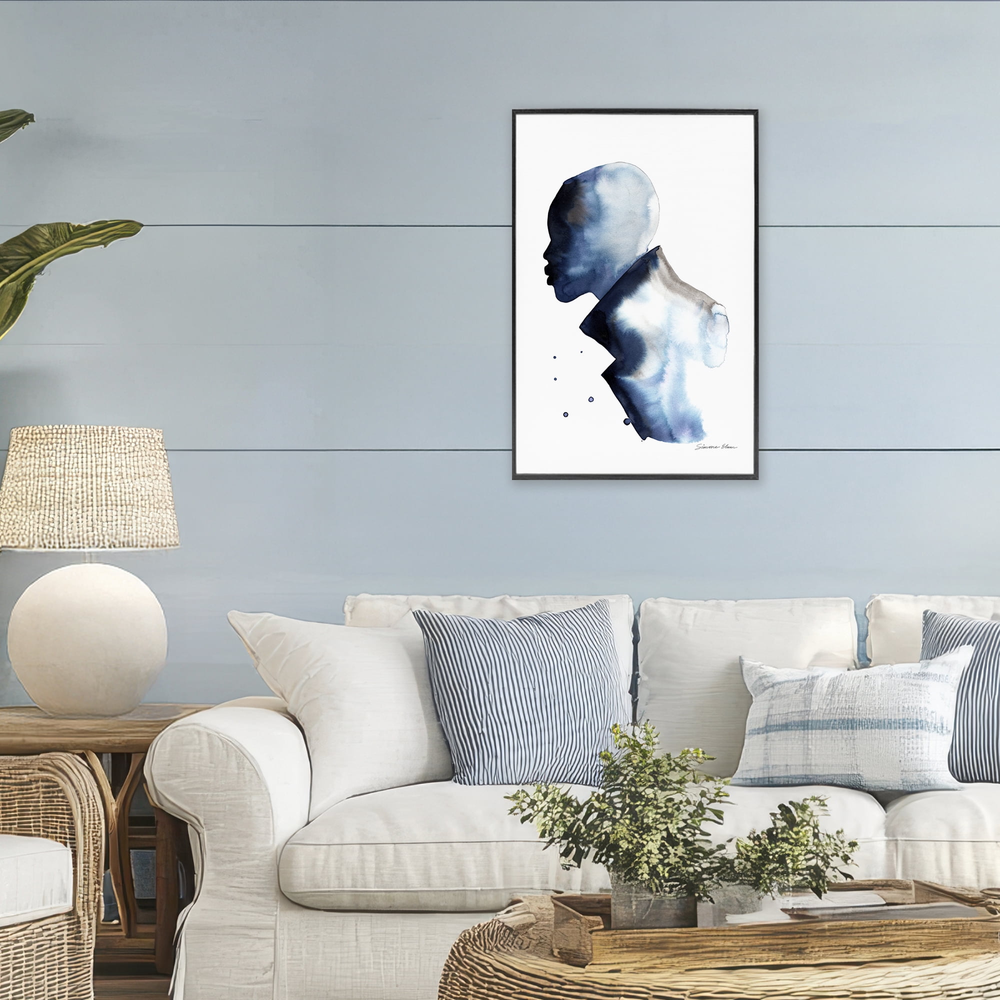 Stupell Industries Feeling Blue Portrait Silhouette Black Framed Giclee Art, design by Simone Elum
