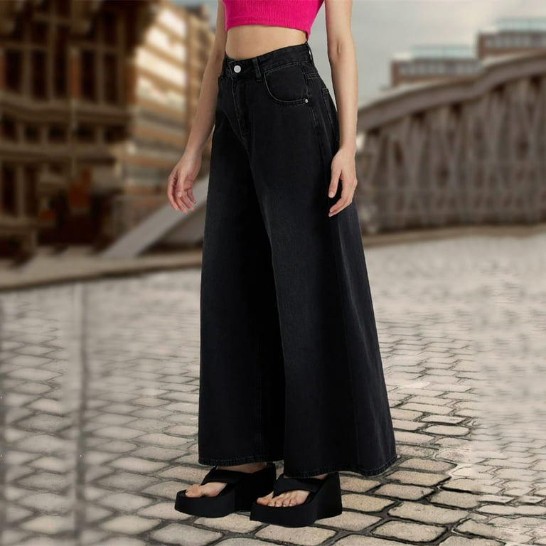 plus Size Women s Dress Pants for Work Business Casual Mid Rise Barrel Jeans For Women Wide Leg Mid Waist Cropped Denim Pants Baggy Boyfriend Jeans With Casual Pants for Women with Pockets