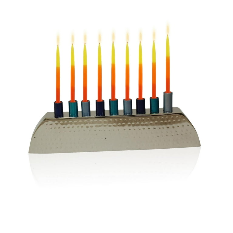 Aluminum Nickel-Plated Chanukah Candles Menorah, Gold Hammered photo 1