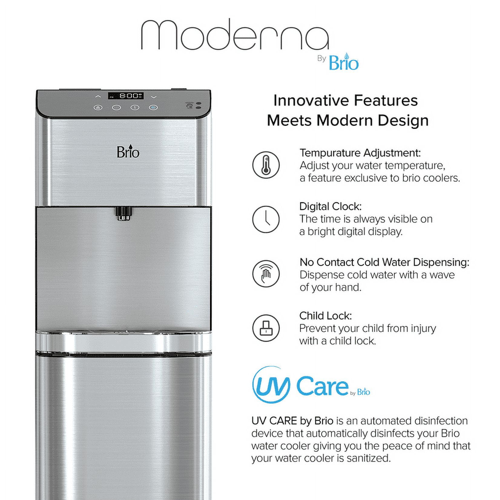 Brio 700 Series Moderna Touchless 3-Stage Bottless Water Cooler , Height 41.05" Stainless Steel