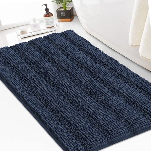 Alfombra de baño, felpilla, peluda, antideslizante, 60 x 90 cm, color azul marino