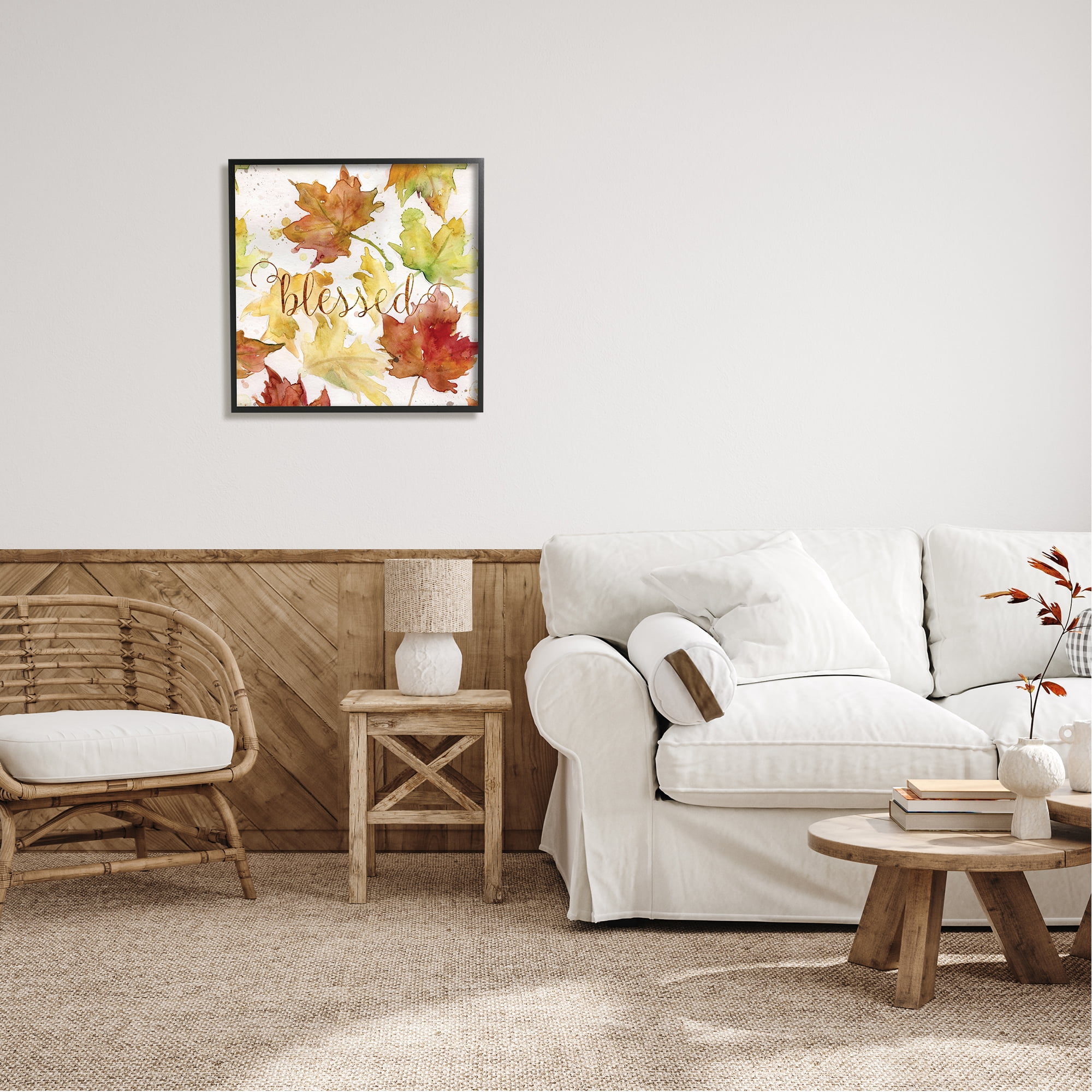 Stupell Industries Blessed Fall Maple Leaves Holiday Painting Black Framed Art Print Wall Art, 24 x 24