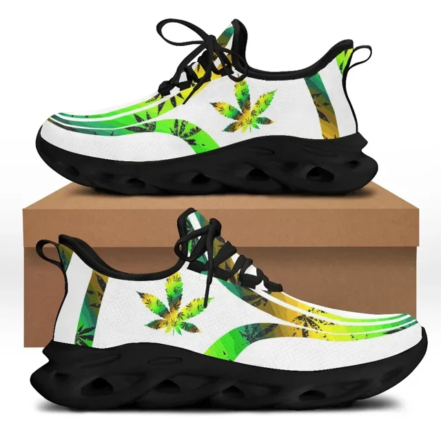 Zapatos planos con estampado 3D de hojas de marihuana verde para hombre, zapatillas informales de malla con cordones para otoño/primavera, talla grande 47 48