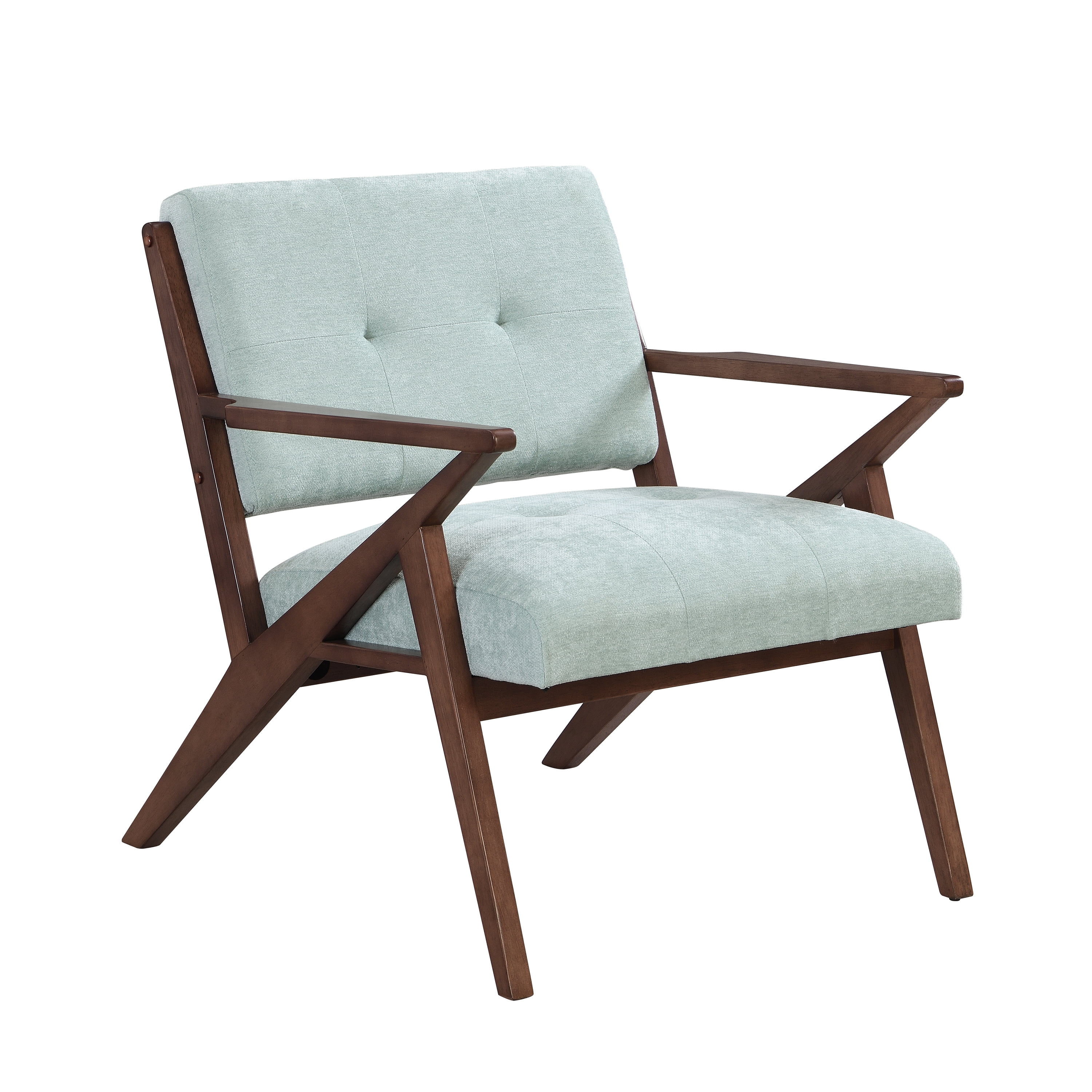 Euroco Mid-Century Modern Accent Chair with Light Green Upholstery, Tufted Cushion and Wooden Frame, Armchair for Living Room, Bedroom or Office