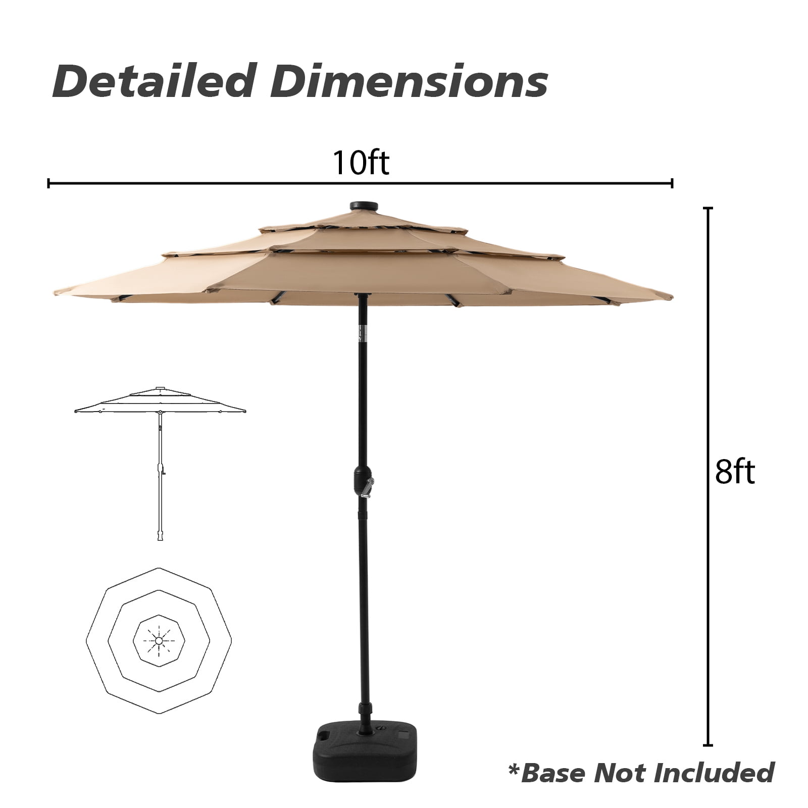 COSIEST 10FT Solar LED Patio Umbrella with Crank Lift,8-Rib Aluminum Outdoor Umbrella for Garden/Pool