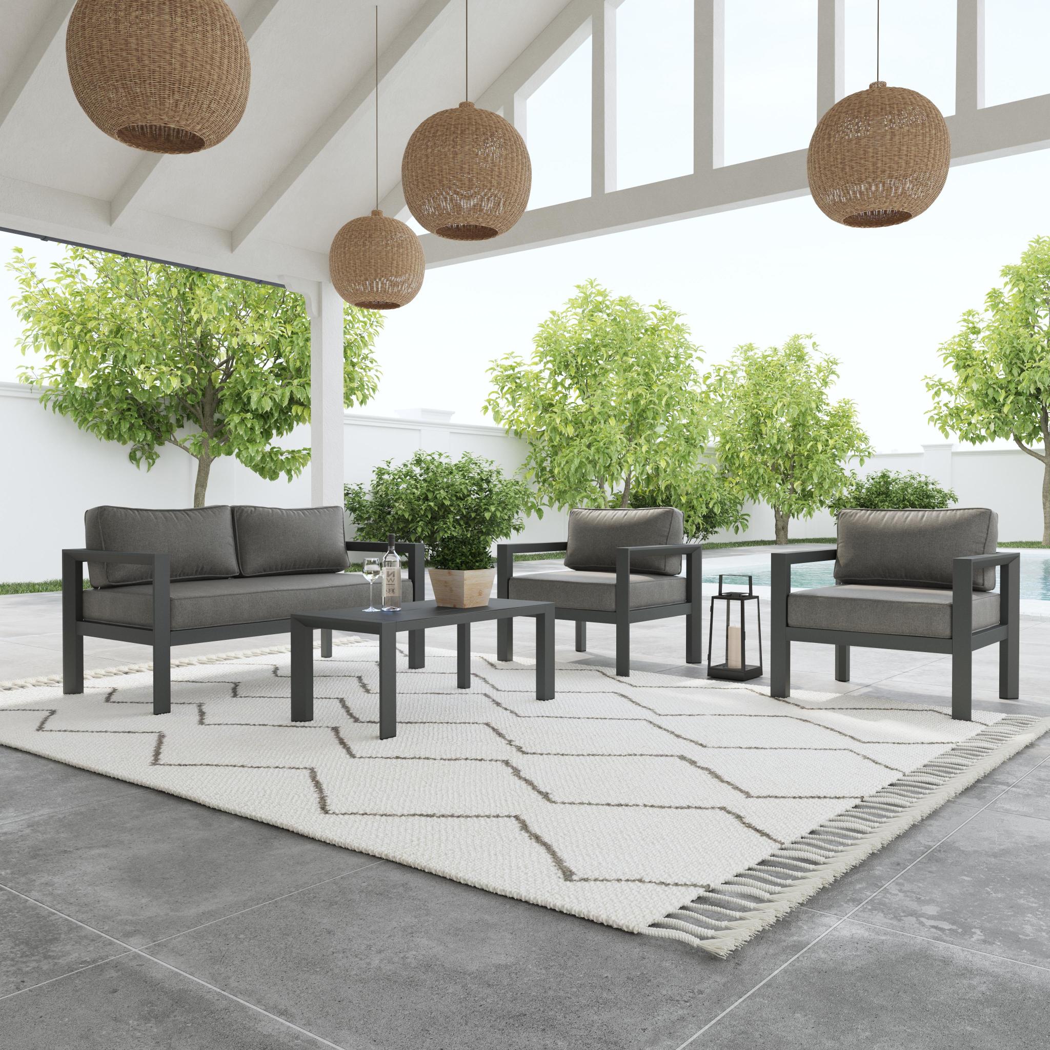 Homestyles Grayton 4-Piece Aluminum & Fabric Outdoor Loveseat Set in Gray - image 3 of 10