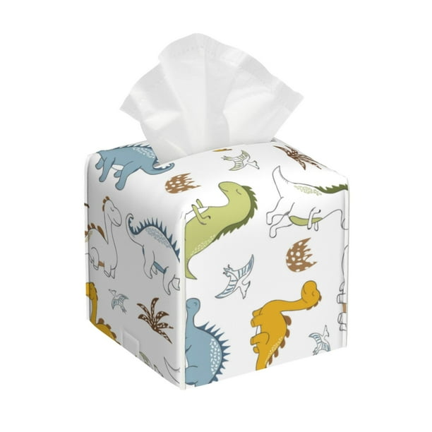 Fotbe Dinosaur Porta Pañuelos Decorativo de Cuero, Caja Cuadrada Moderna para Pañuelos Faciales, Organizador y Dispensador 5x5x5''