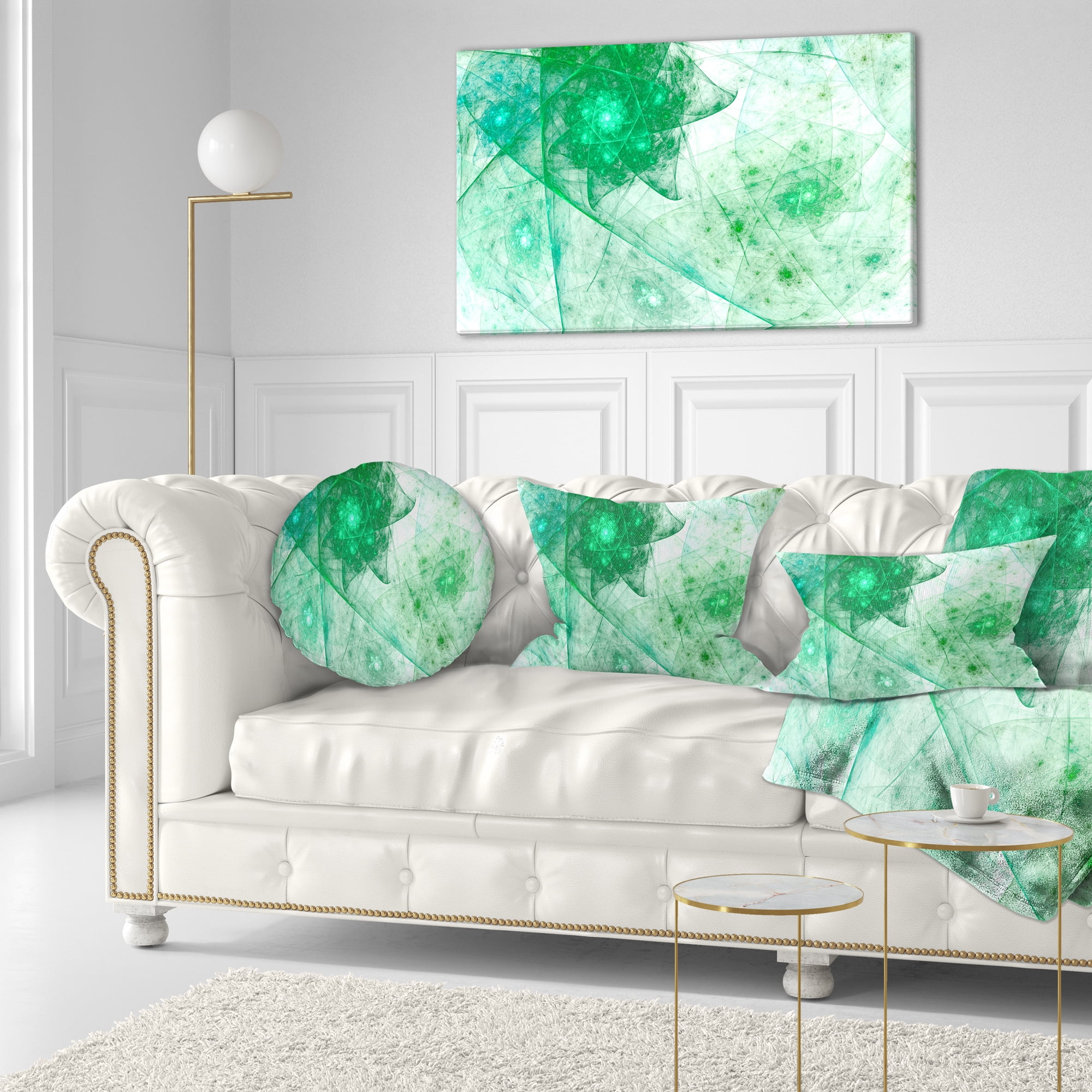 Designart Clear Green Rotating Polyhedron - Abstract Throw Pillow - 12x20