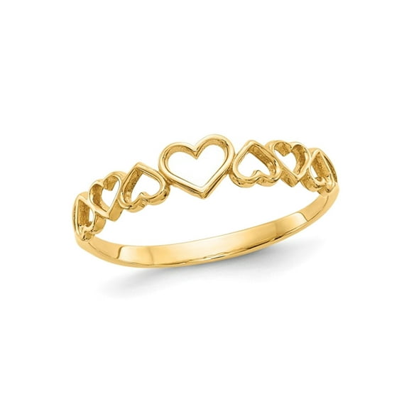Gem & Harmony 14K Yellow Gold High Polished Hearts Ring (SIZE 7) for Women