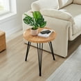 thumbnail image 3 of Danya B. Tadao 22.25" x 19.625" x 19.625" Raised Lip Edge Living Room Side Table with Modern Black Metal Hairpin Legs - Round - Bamboo and Black, 3 of 11