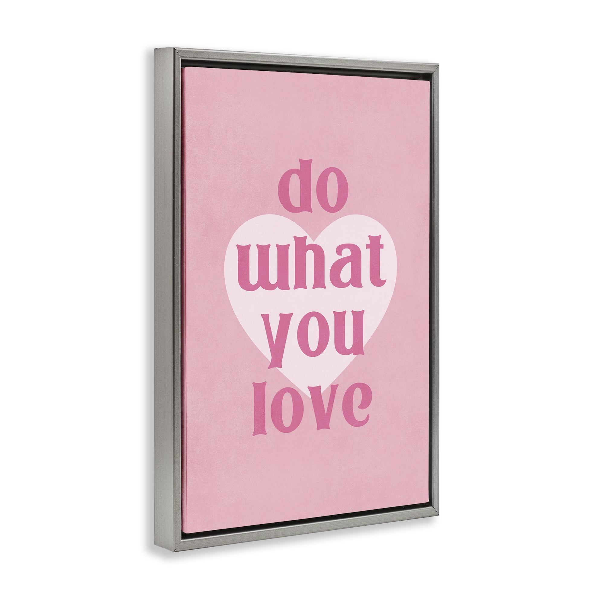 Stupell Industries Do What You Love Pink Text & Numbers Painting Gray Floater Framed Canvas Art Print Wall Art, 21 x 31