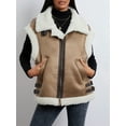 thumbnail image 4 of Women's Fuzzy Fleece Vest Stand Collar Waistcoat Winter Casual Outdoor Sleeveless Suede Jacket Coat, 4 of 10