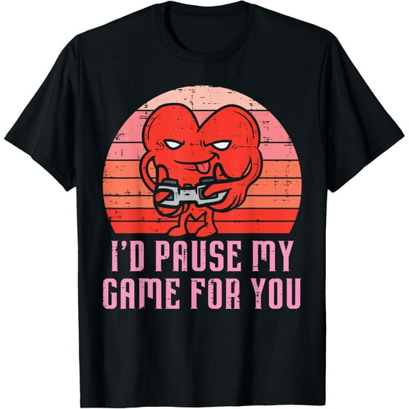 Id Pause My Game For You Gamer Heart Mens Valentines Day T-Shirt TShirt