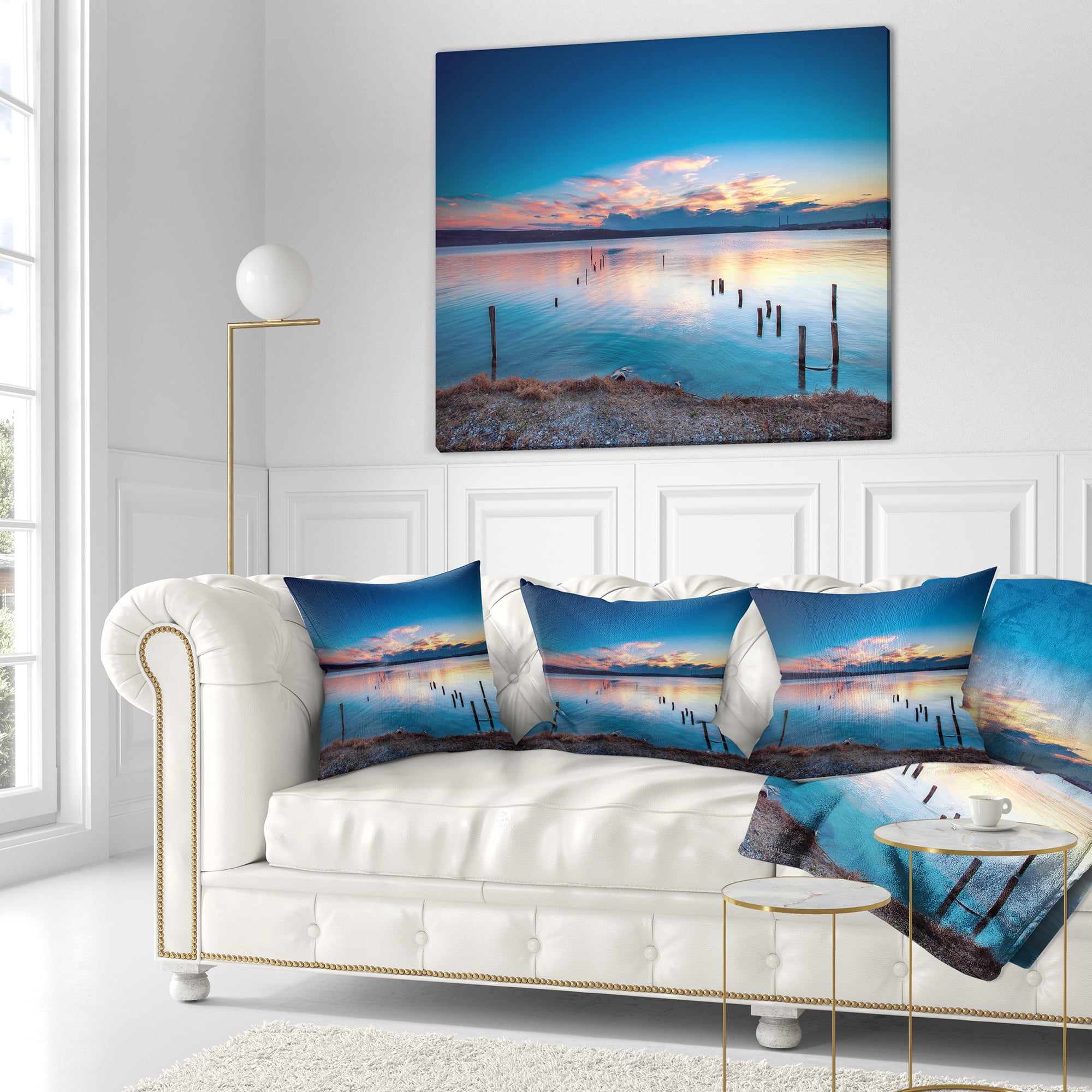 Designart Bright Blue Sky and Blue Waters - Seashore Throw Pillow - 16x16