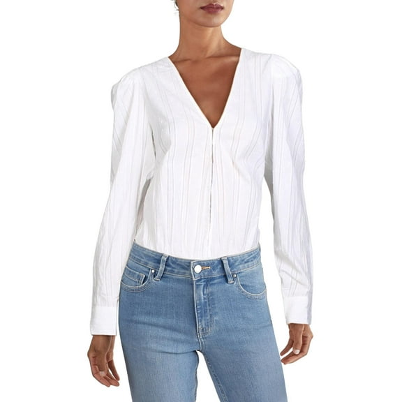 Danielle Bernstein Women's Deep V-Neck Bodysuit White Size Medium