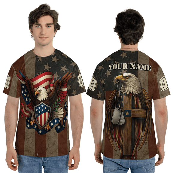 Cutsom US Veteran Military Pride 3D T-Shirt, Patriotic USA Eagle Dog Tags 3D Tee, Custom Patriotic Eagle 3D Tee