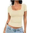 thumbnail image 1 of Posijego Women's Ribbed Short Sleeve T Shirts Trendy Going out Crop Tops Square Neck Slim Tight Basic Tees, 1 of 5