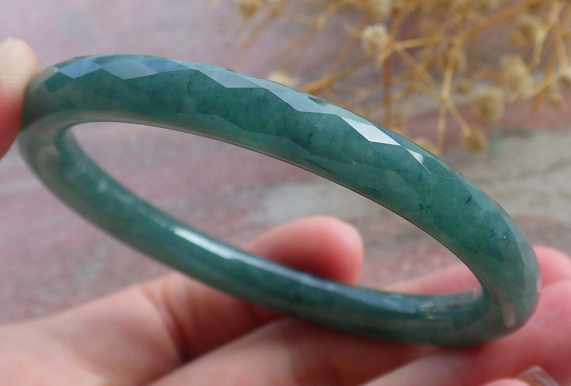 Icy Green Natural A JADE Jadeite Dia Cut Circle Bangle Bracelet 55 mm 683392 TN