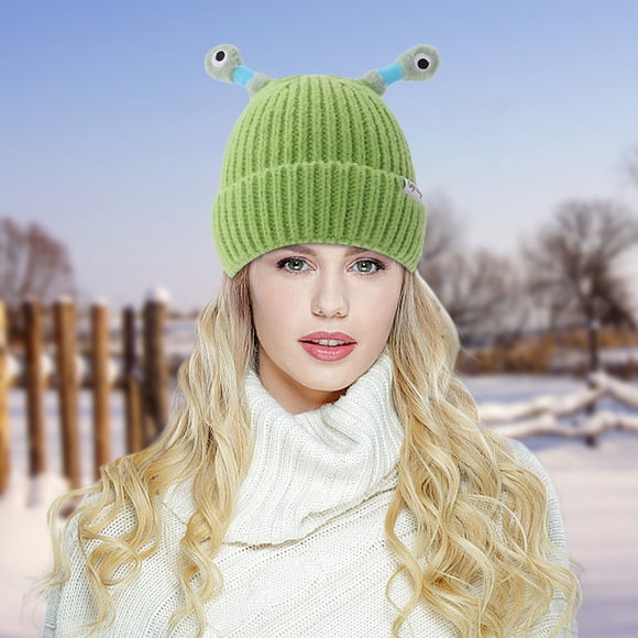 Gorro de invierno tejido con ojos de antenas intermitentes retráctiles | Gorro divertido y original para adultos | Gorro cálido de algodón aislante para ropa de calle y fiestas de disfraces.