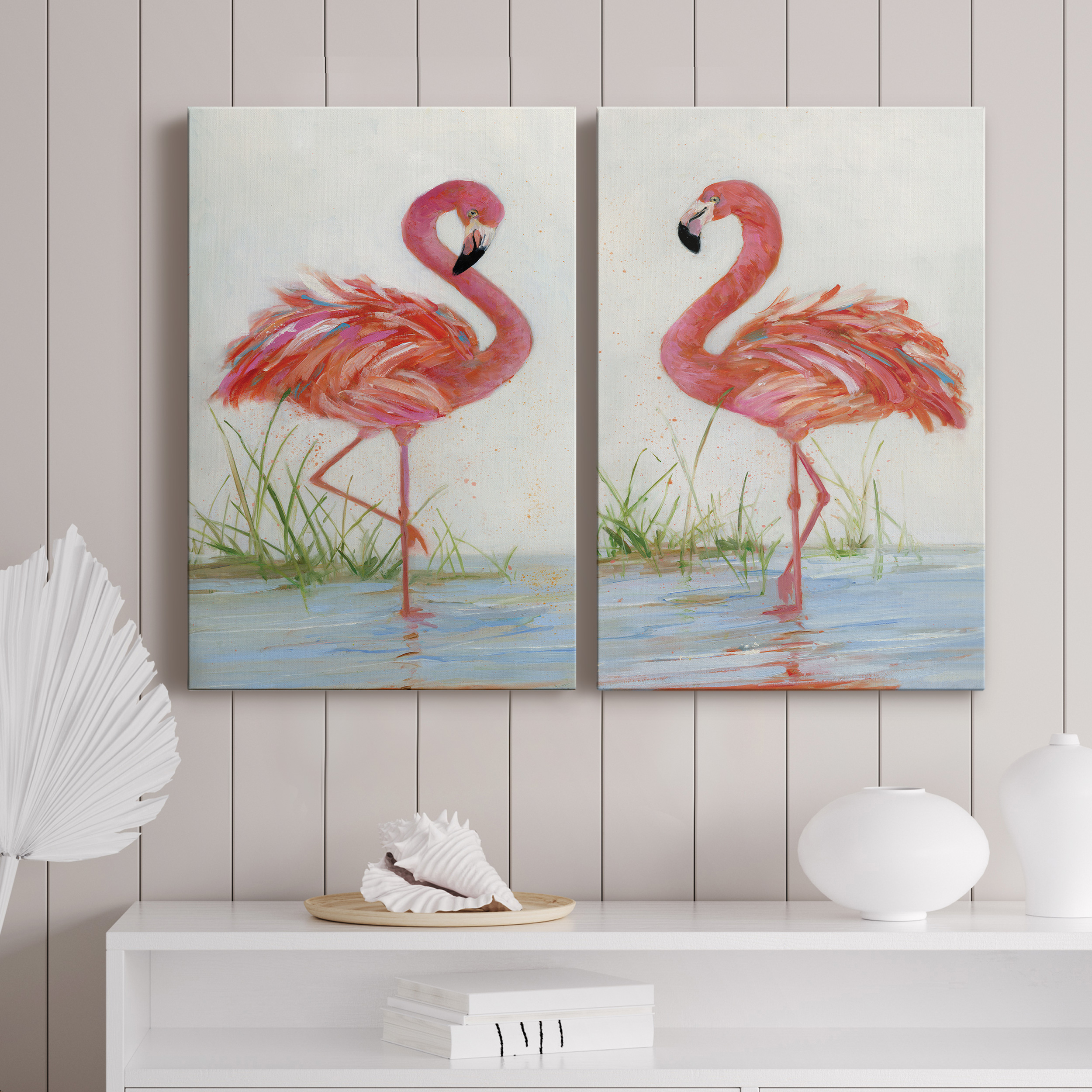 Flamingo I Premium Gallery Wrapped Canvas - Ready to Hang - Set of 2 - 40 x 60 Each
