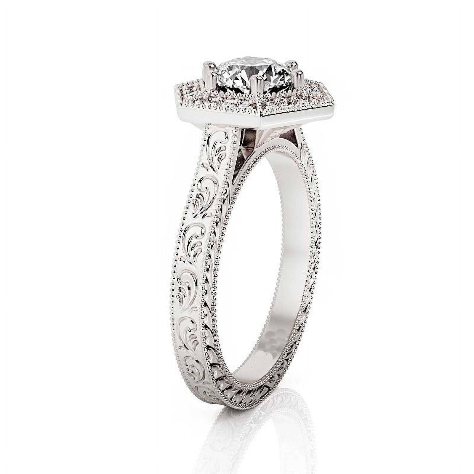 HeartsAndYou 2ct Round Cut Moissanite Engagement Ring for Women 18k White Gold over Silver Halo Antique Inspired Vintage Inspired